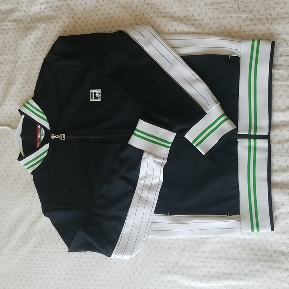 Fila Sport Black White Green Stripe Track Soccer Jacket 30730 - Picture 1 of 7